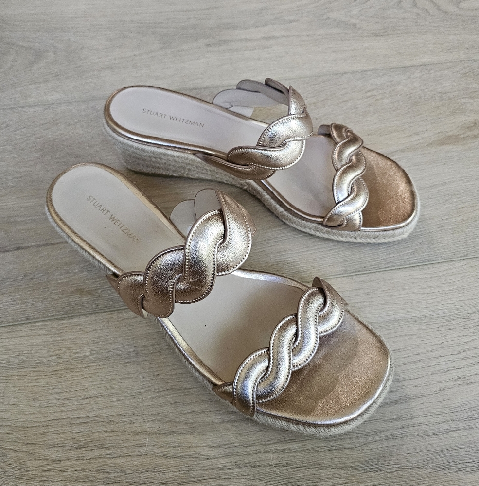 Stuart Weitzman Twist Espadrille Wedge Sandals Rose Gold, Size 9.5 - Picture 2 of 9